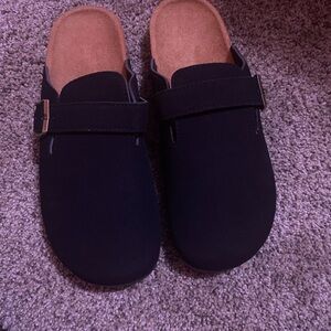 Black Slip-On Clogs with Buckle